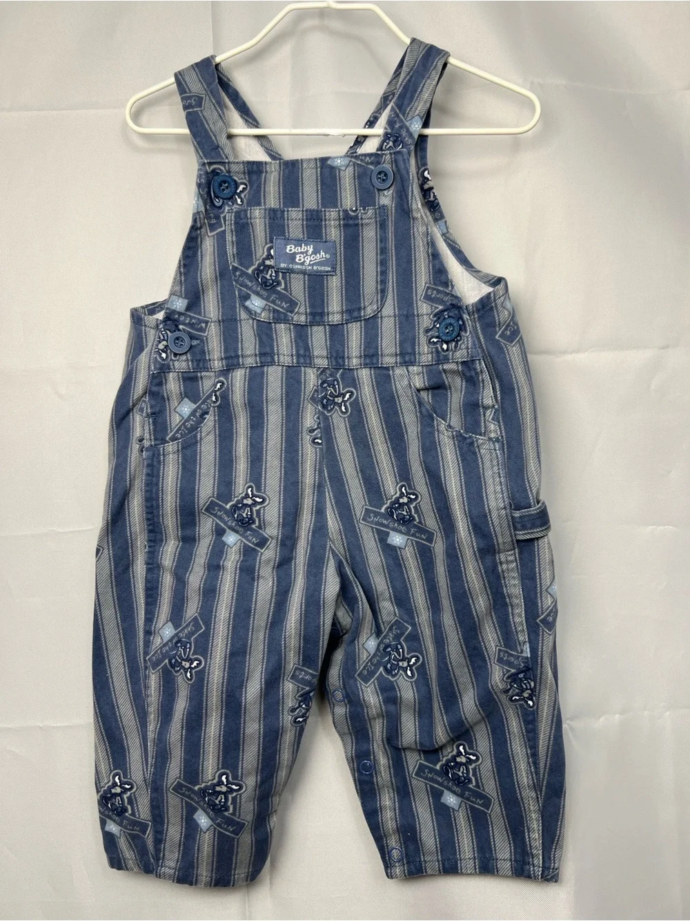 Baby B’Gosh Vestbak blue and gray striped snowshoe fun vintage overalls 12 month